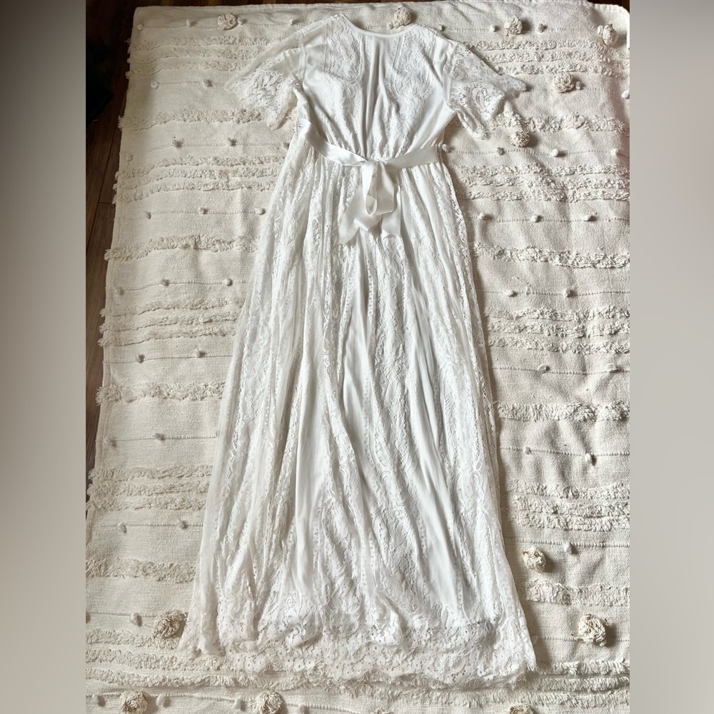 V Neck Floral Lace White Short Sleeve Boho Photoshoot Maternity Dress small - Picture 10 of 12